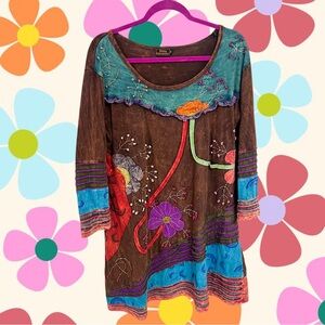 Rising International brown floral hippie dress
